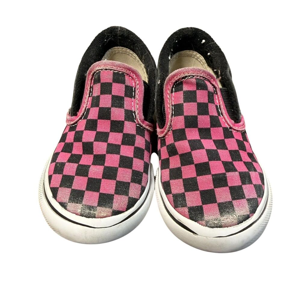Vans Shoes Toddler Girls Size 7 Pink Black Checkerboard Slip On Skate Sneakers